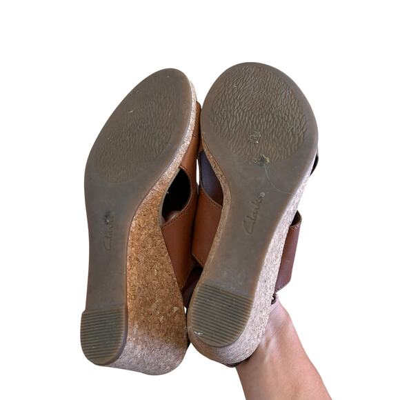 Clarks Lafley Joy Brown Leather Wedges Sz 8.5 - Picture 6 of 7